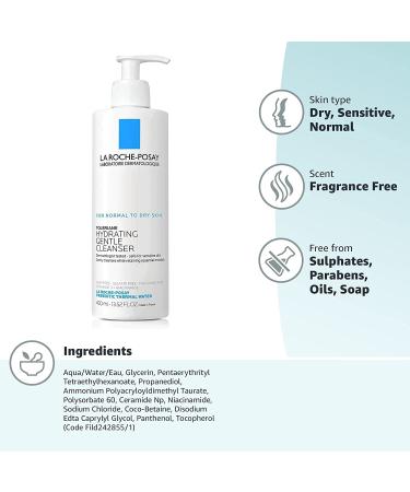 La Roche-Posay Toleriane Hydrating Gentle Face Cleanser - 13.52 Fl Oz - Fragrance Free - Buy Online on SooperMarket.com