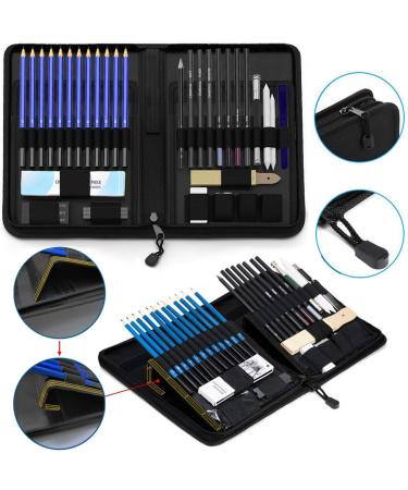 41-Piece Sketch Pencils Set with Sketchbook | Complete Artist Kit for Kids, Teens, and Adults | Professional Drawing Set with Erasers, Pastels, and Case - Buy Online on SooperMarket.com