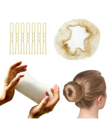Invisible Hair Nets and U Shaped Hair Pins Set/Hair Bun Shaper Set with 50Pcs Elastic Edge Mesh Hair Nets and 10Pcs Positioning U Shaped Hair Pins for Women Hair Bun(Blonde) Gold