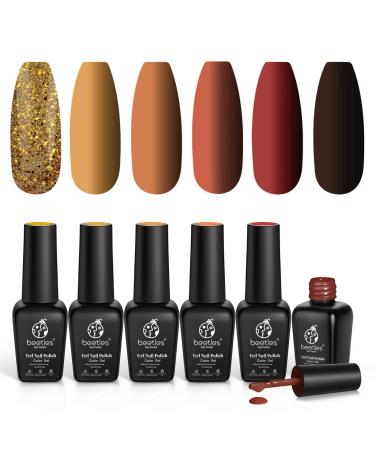 beetles Gel Polish Set 6 Colors Pumpkin Spice Yellow Gel Nail Polish Red Orange Glitter Nail Gel Polish Fall Winter Gel Nail Kit Soak Off U V LED Gel Nail Art Design Gifts for Women C1-Pumpkin Spice 0.25 Fl Oz (Pack of ...