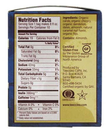 Buy Teeccino Dandelion Caramel Nut Herbal Tea - Caffeine Free 10 Bags (60g) - Buy Online on SooperMarket.com
