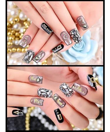 Weilisu Rhinestone Letters Nail Studs - Gold, Silver, Rose Gold | 3D Capital Rhinestone English Alphabet Charm for DIY Manicure Nails - Buy Online on SooperMarket.com