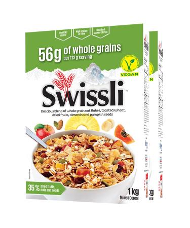 Swissli Muesli 1kg / Pack of 2/35% Fruit and Nut/Authentic European Made Muesli/Non GMO/Vegan/High Source of Fibre/Excellent Source of Iron