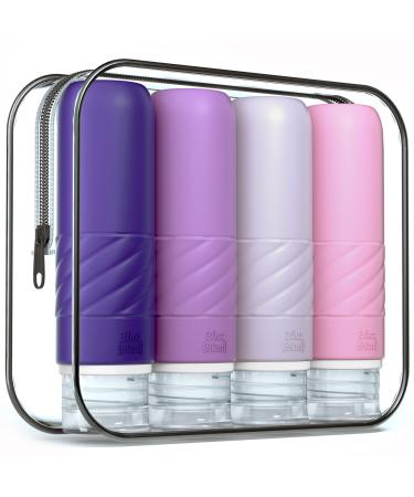 Gemice silicone travel bottles set 90ml 4 pieces of travel bottles for filling leak-proof cosmetic bottles for filling travel container bpa-free FDA approved for filling shower gel lotion purple