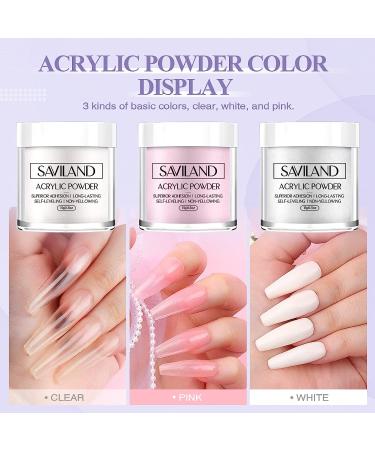 Saviland Acrylic Nail Kit for Beginners - 15g Clear/White/Pink Powder and Liquid Set with Nail Brush, Forms, and Dappen Dish - Easy to Use Starter Kit for Home DIY - Buy Online on SooperMarket.com