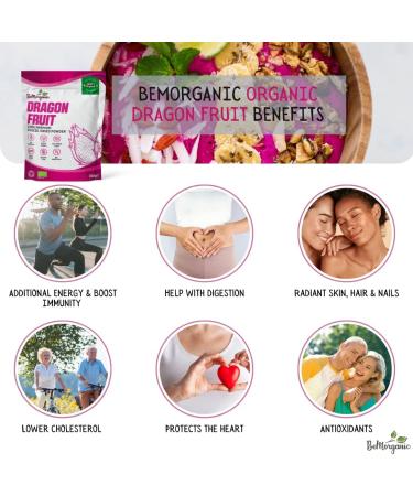BeMorganic Organic Dragon Fruit Powder - 100g Pure Pink Pitaya Smoothie Powder | No Added Sugar or Gluten - Buy Online on SooperMarket.com