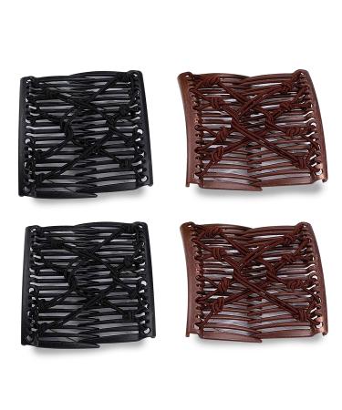 4 Pieces Adjustable Double Comb Hair Clip Set for Thick Curly Hair - Coffee and Black - Buy Online on SooperMarket.com