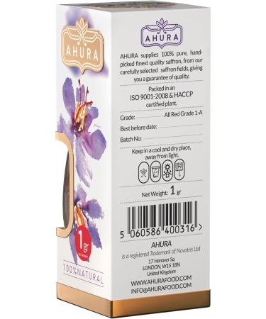 Ahura Finest Natural Saffron Threads - Pure Grade 1 All Red Saffron Spice 1g Jar - Ideal for Tea, Paella, Risotto, Pasta, Rice Cooking - No Additives - Pack of 1 - Buy Online on SooperMarket.com