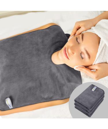 SINLAND Microfiber Esthetician Towels for Facials 3 Pack Mask Removing Face Wrap Soft Facial Cloth with Split Design Spa Towels for Facial Steam Massage Cleansing Grey Grey 15.7inchx20inch 3pack