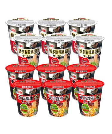Acecook Ippin Instant Ramen Cup (Pack of 12) (Tokyo Shoyu + Hakata Tonkotsu)