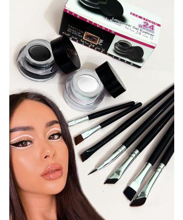 Gorvalin Black and White Gel Eyeliner Set with Brushes - Waterproof 2-in-1 Cream Eyeliner & Eyebrow Gel Kit - Buy Online on SooperMarket.com