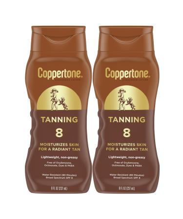 Coppertone Tanning Sunscreen Lotion, Water Resistant Body Sunscreen SPF 8, Broad Spectrum SPF 8 Sunscreen Pack, 8 Fl Oz Bottle, Pack of 2