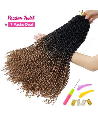 Youngther 7 Packs 154 Strands Passion Twist Hair for Butterfly Locs Crochet - 18 Water Wave Synthetic Bohemian Ombre Braiding Hair - Perfect Gift for Women - Buy Online on SooperMarket.com