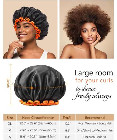 Kids Small Black Shower Cap | Double Layers Waterproof Bathing Hair Cap | Reusable & Comfortable | Non-fading & Stretchy Shower Hat | Pack of 1 Black + Orange - Buy Online on SooperMarket.com