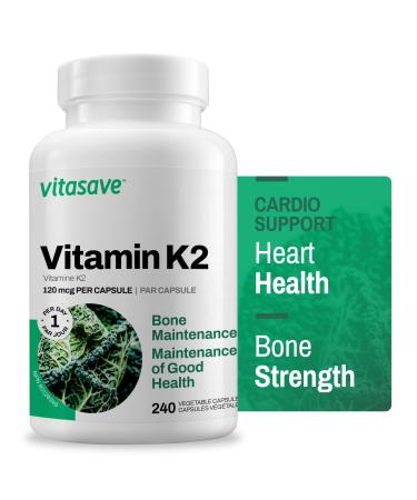 Vitamin K2 120mcg | Supplement with Premium MK-7 | Non-GMO Formula with Maximum Absorption | Made in Canada (240 Capsules (Pack of 1) 240 count (Pack of 1)