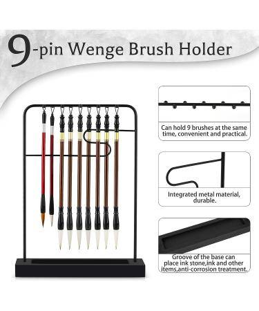 Jolensoy 9-Pins Calligraphy Sumi Brush Hanger - Metal Wenge Holder for Chinese Calligraphy Brushes - Perfect for Home Office or Study Room - Buy Online on SooperMarket.com