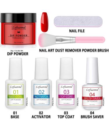 Lofuanna Dip Powder Nail Kit Starter-Red Nail Dipping Powder with Base&Top Coat&Activator&Brush Saver No UV/LED Needed DIY French Nail Art Manicure Easy to Apply for Home or Salon Use 015 - Buy Online on SooperMarket.com
