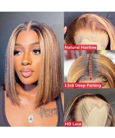 8 U&A HD Highlight 27 Colored Short Bob Lace Front Wig - Brazilian Human Hair, Pre Plucked with Baby Hair - Fashion Women - Buy Online on SooperMarket.com
