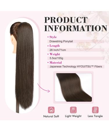 REECHO 28 Long Straight Dark Brown Synthetic Drawstring Ponytail Extension for Women - Buy Online on SooperMarket.com