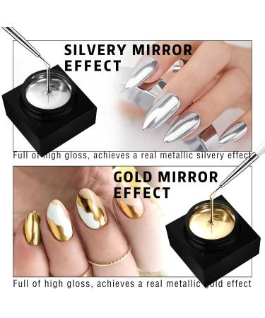 2x8ml Metallic Gel Nail Polish Kit - Glossy Mirror Silver & Gold Chrome Effect for Stunning Nail Art - Soak Off UV/LED DIY Manicure - Buy Online on SooperMarket.com