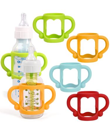 4 Pack Baby Bottle Handles Silicone Bottle Handles for Dr Brown Narrow Baby Bottles Baby Bottle Holder with Easy Grip Handles to Hold Their Own Bottle BPA Free