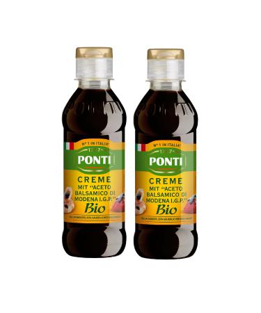 Ponti Organic Balsamic Vinegar of Modena I.G.P. Glaze Ideal for Flavouring Meat Fish and Vegetable Dishes Excellent for Decorating Desserts Full Flavour and Sweet and Sour 2 X 250 g BIO X2