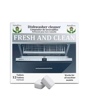 Eco-Friendly Dishwasher Cleaner and Deodorizer, Remove Hard Water Stain, Detergent Buildup and Grease, Keep Your Dishwasher Cleaning, Sanitary and Sparkly, 12-Tablets Counts, BigbigHouse