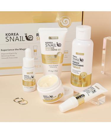 LAIKOU Korea Snail Mucin Skincare Set Gift Set for Teenage Girls Women Snail Mucin Cleanser Toner Face Serum Eye Cream Moisturiser Enhance Elasticity Smooth Fine Lines & Refine Pores Travel Kit