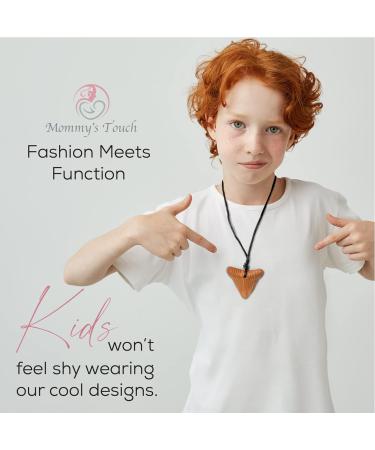 Mommy's Touch Shark Tooth Silicone Teething Necklaces - 3-Pack for Special Needs Kids - Black, White & Wood Design - Buy Online on SooperMarket.com