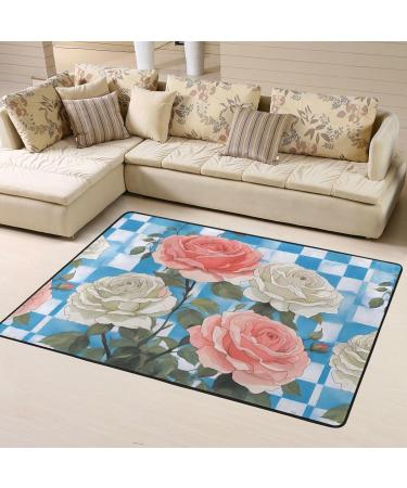 Plaid Background Roses Flannel Non-Slip Floor Mat - 63x48 Inches Comfortable & Lint-Free for Relieving Foot Pressure Ideal for Any Occasion - International Shipping Available - Buy Online on SooperMarket.com
