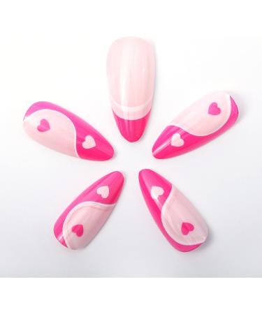NOVO OVO Medium Long Oval Stiletto Pale Hot Pink French Tip Yinyang Heart False Press on Nails - LOVE CYCLE Glossy Acrylic Kit - Buy Online on SooperMarket.com