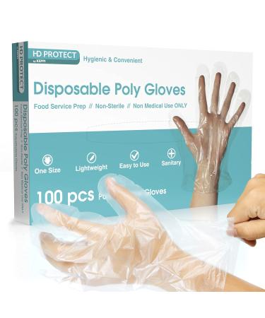 100 Pack Disposable Plastic Gloves - Food Prep Gloves Bulk Disposable Gloves Transparent Plastic Gloves for Food Service, Cleaning, Food Handling, Shared Spaces - One Size Fits Most