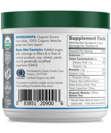Organic Matcha Green Tea Powder - 5.5 Ounce (Pack of 1) by Green Foods - Buy Online on SooperMarket.com