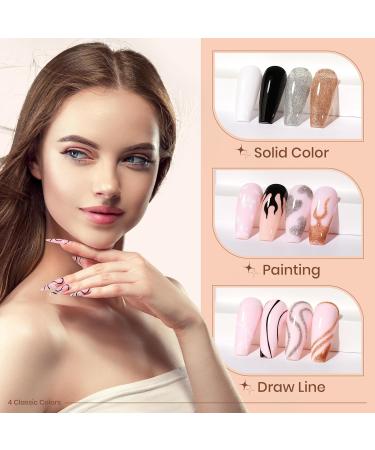 Supwee 4-Color Nail Art Liner Gel Polish Set - White Black Silver Champagne | Reflective Glitter UV Gel for Stunning Nail Designs - Buy Online on SooperMarket.com