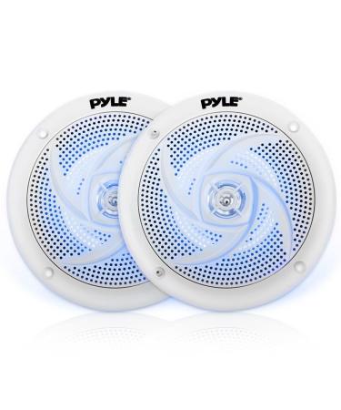 Pyle Marine Speakers - 4 Inch 2 Way Waterproof and Weather Resistant Outdoor Audio Stereo Sound System with LED Lights, 100 Watt Power and Low Profile Slim Style - 1 Pair - PLMRS43WL (White)
