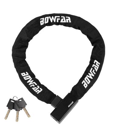 Bowfar bicycle lock chain lock High safety level level 7 with 6mm steel chain and waterproof cover anti-theft bike lock with key for bicycle motorcycle scooter black