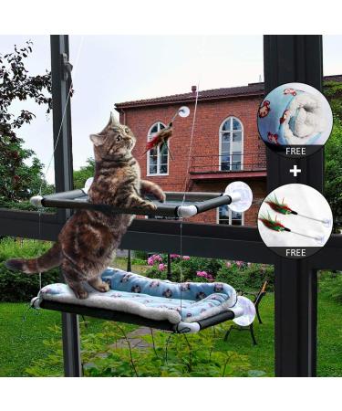 Cat Window Perch Deluxe Double Layer with Free Fleece Blanket & Toys | Large Cat Hammock for 55 lbs Cats | Space-Saving Sunbathing Bed - Buy Online on SooperMarket.com