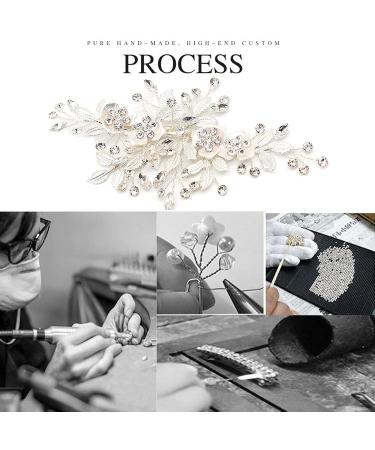 Wedding Hair Clip Rhinestone Bridal Hair Accessories Flower Hair Clip for Bride Bridesmaid Silver Handmade Flower Hair Pins Head Pieces for Women and Girls Hair Piece (Sliver) - Buy Online on SooperMarket.com
