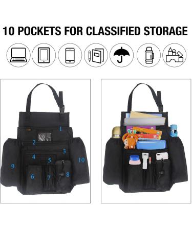 ECWKVN Car Front Seat Organiser - Heavy Duty Passenger Tidy Backseat Storage Bag with 10 Pockets - Black - Buy Online on SooperMarket.com