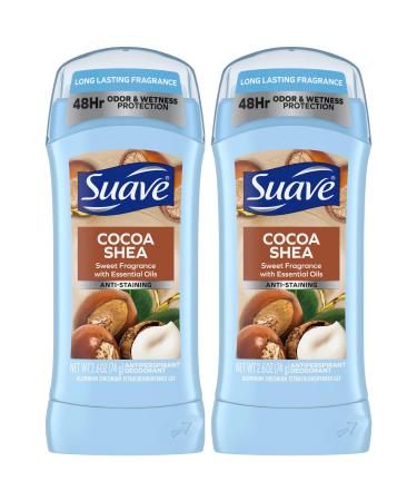 Suave Deodorant for Women Cocoa Butter & Shea Invisible Solid Antiperspirant Deodorant Stick 48H Protection Anti-Staining Cruelty-Free Scented 2.6 Oz (Pack of 2) Fresh 2.6 Ounce (Pack of 2)