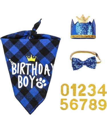 WLLHYF Dog Birthday Party Supplies Boy Dog Birthday Bandana Set with Cute Dog Bow Tie Dog Birthday Crown Hat with Numbers Small Medium Large Dogs(Blue) - Buy Online on SooperMarket.com