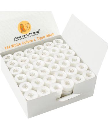 New brothread 144pcs Type L (SA155) Size White Prewound Bobbin Thread Plastic Side for Particular Embroidery and Sewing Machines - 90 Weight Cottonized Soft Feel Polyester Sewing Thread 144pcs 90wt White