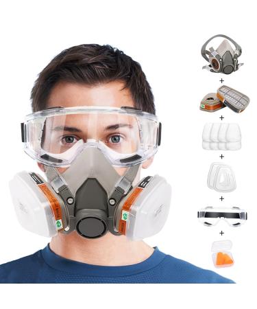 Reusable Respirators Half Facepiece Cover - ANUNU Chemical Respirator with Filters/Goggle Against Dust Organic Gas Vapors for Epoxy Resin Welding Woodworking