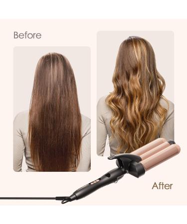 3 Barrel Curling Iron Wand - 1.25 Inch Ceramic Tourmaline Triple Barrel Hair Waver with Adjustable Temperature & LCD Display - Portable Rose Gold Crimper for Effortless Beach Waves - Buy Online on SooperMarket.com