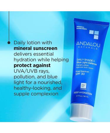 Andalou Naturals SPF 30 Face Sunscreen with Blue Light Defense | Hydrating Mineral Sun Block with Hyaluronic Acid & Zinc Oxide | 2.7 Fl Oz - Buy Online on SooperMarket.com