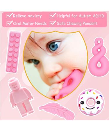 Sensory Chew Necklace Set - 5 Pink Teether Chew Toys for Autistic Children | Anxiety & Biting Relief | Food Grade Silicone Teether for Teething & Oral Motor Needs - Buy Online on SooperMarket.com