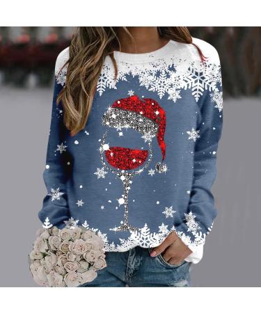 Women's Christmas Snowman Penguin Print Sweatshirt - Cute O-Neck Raglan Pullover for Winter - Blue XXL - Buy Online on SooperMarket.com