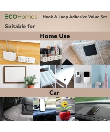 ECOHomes Hook and Loop Tape Set | Interlocking Fasteners for Sewing, Mounting & Fastening | Includes 1 Roll, 8 Strips, 220 Self Adhesive Dots | Black Fabric Tape - Buy Online on SooperMarket.com