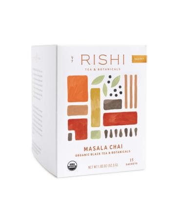 Rishi Tea Masala Chai Herbal Tea | Immune Support, USDA Certified Organic, Fair Trade Black Tea Blend, Highly Caffeinated, Naturally Spiced | 15 Sachet Bags, 1.85 oz (Pack of 1) 15 Count (Pack of 1)