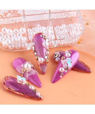 SRMAN 1Box Pearl Decorations Nail Charms White Round Nail Parts Gold Steel Beads Balls Jewelry Nail Art Accessories Color:ZZ01 - Buy Online on SooperMarket.com